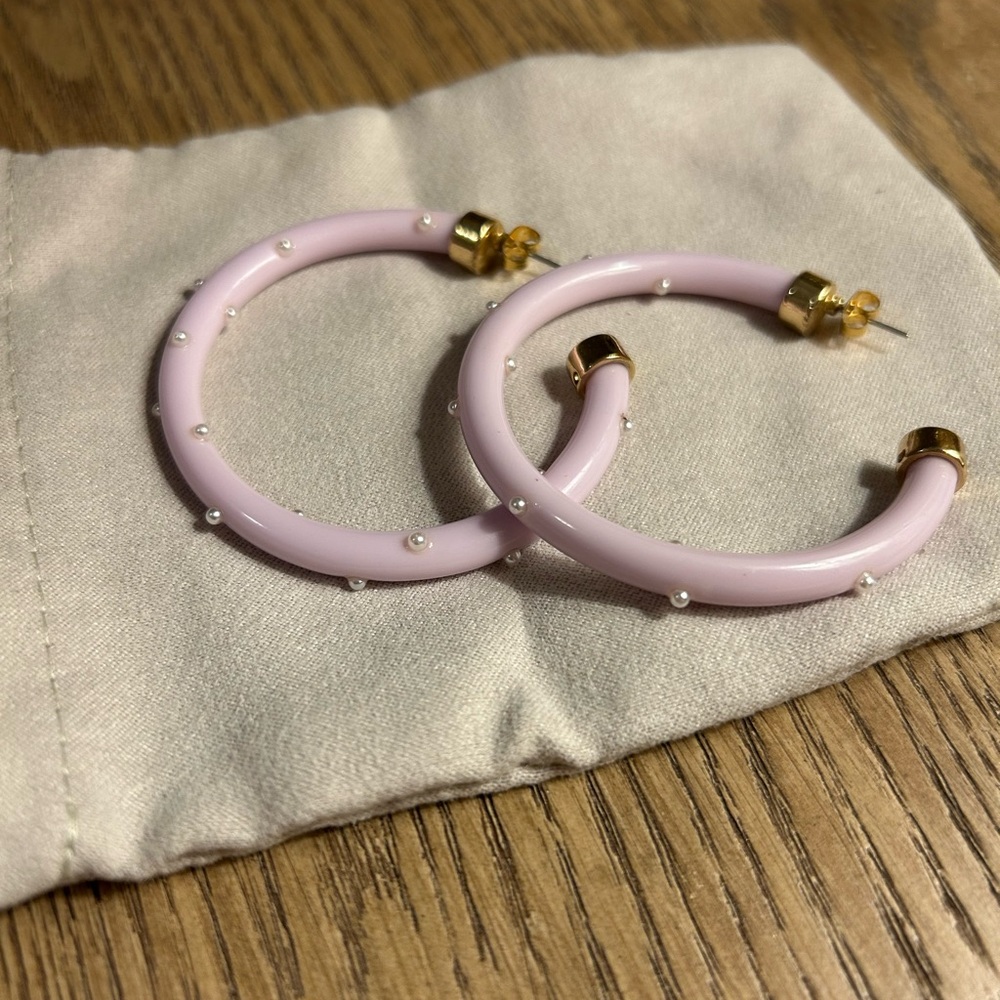 Hoo Hoops Light Purple and Gold with Small Pearls Hoop Earrings